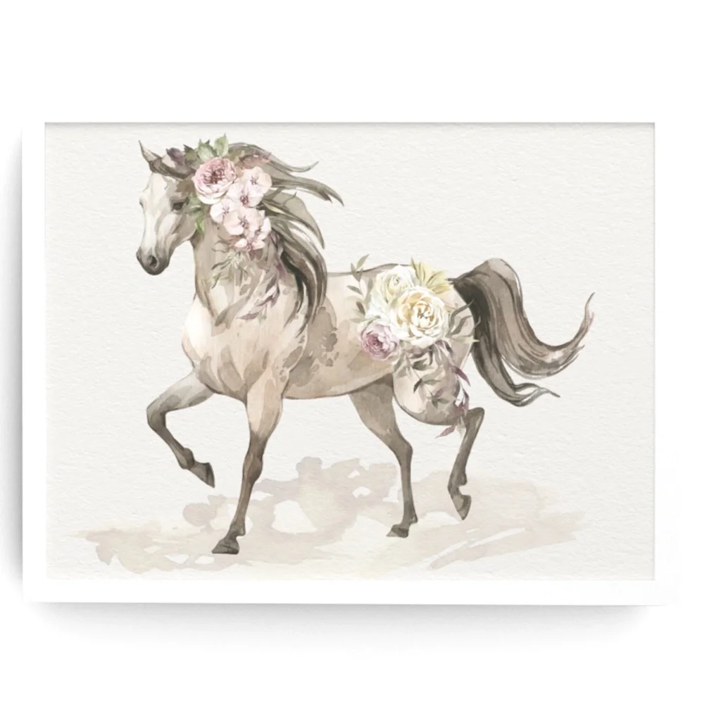 Floral Horse Watercolor Illustration Wall Art Print Poster Unframed - Picture 1 of 17